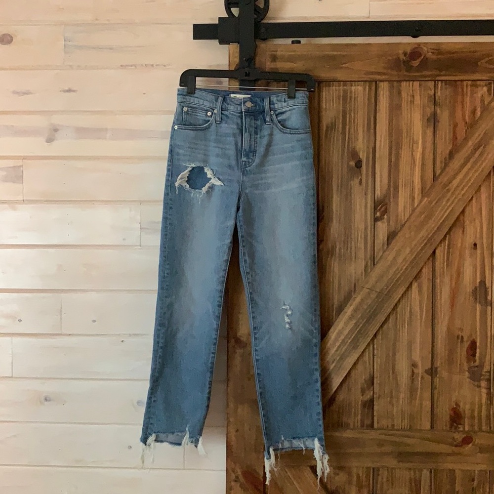 Madewell distressed straight leg crop jeans